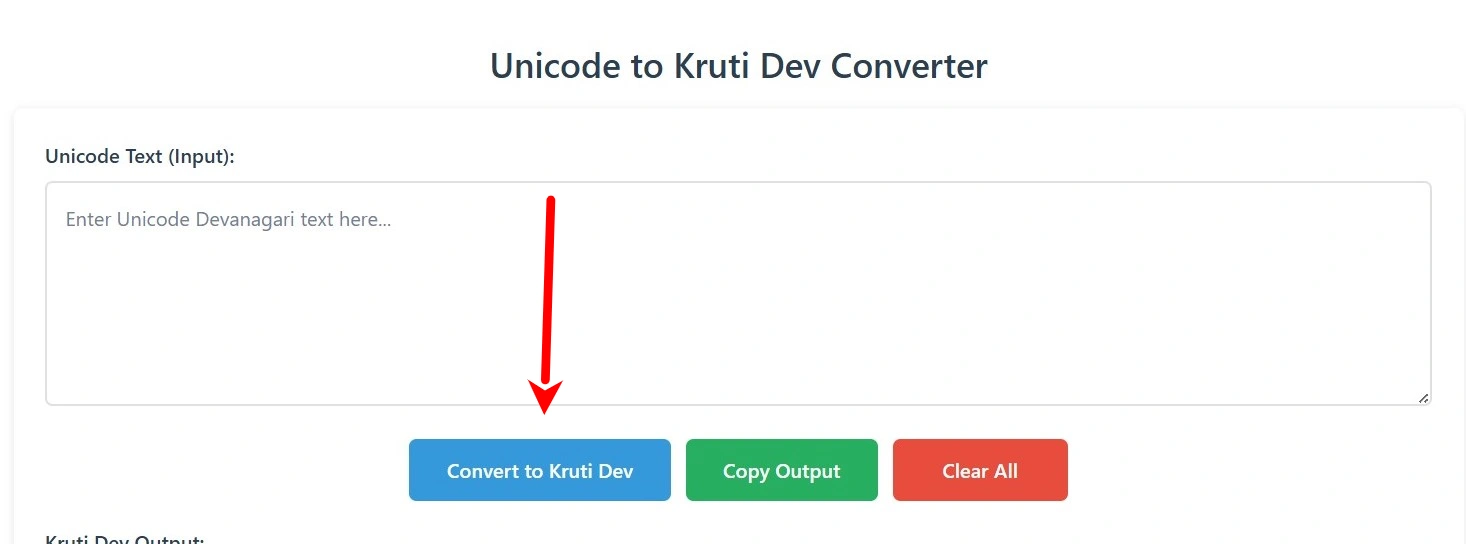 Screenshot showing the Convert to Kruti Dev button being clicked