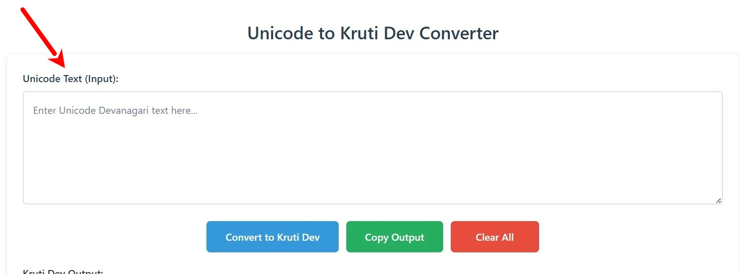 Screenshot showing how to paste Unicode text into the input box of the converter