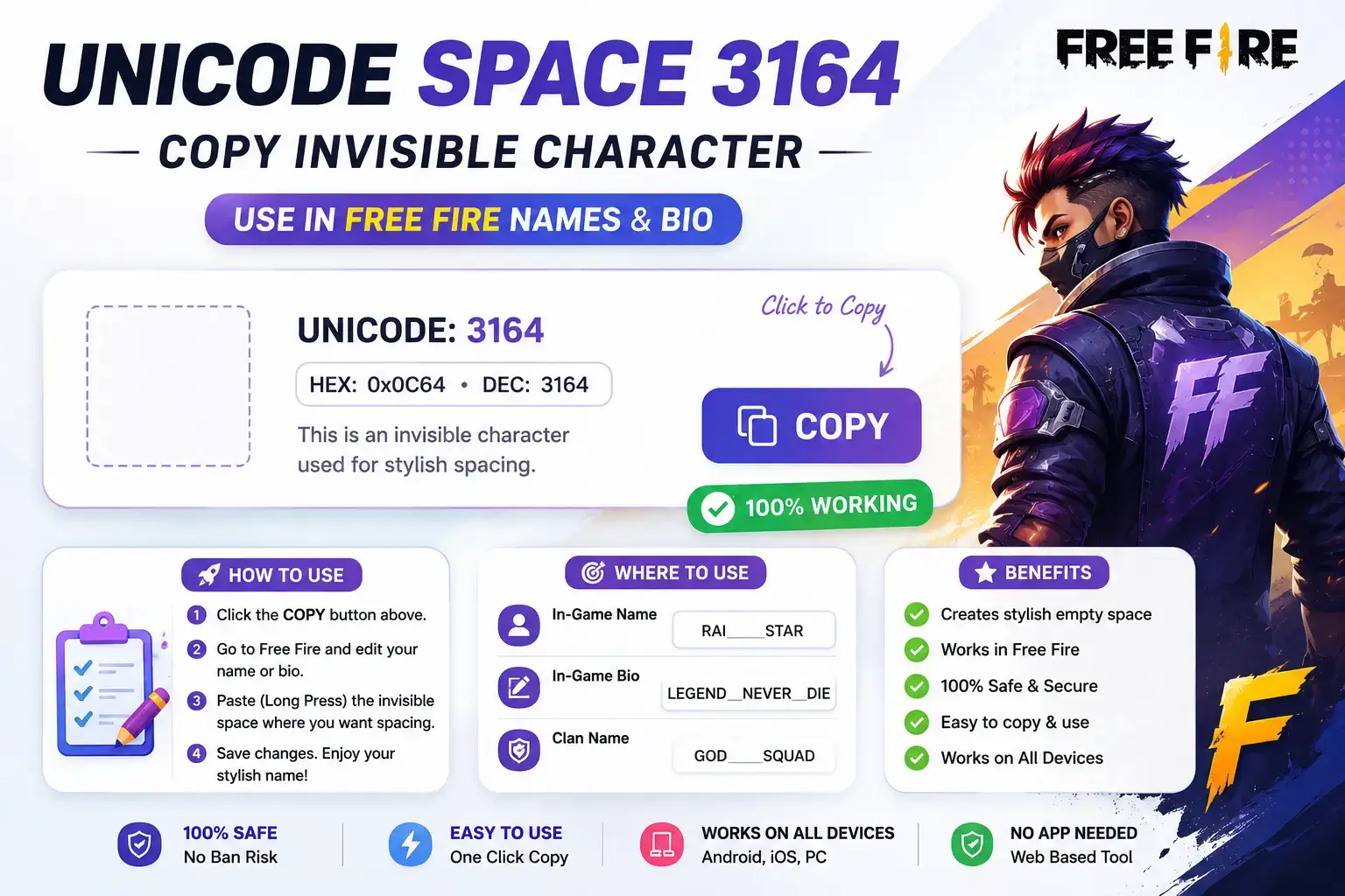 Unicode Space 3164 - Copy Invisible Character (Free Fire)